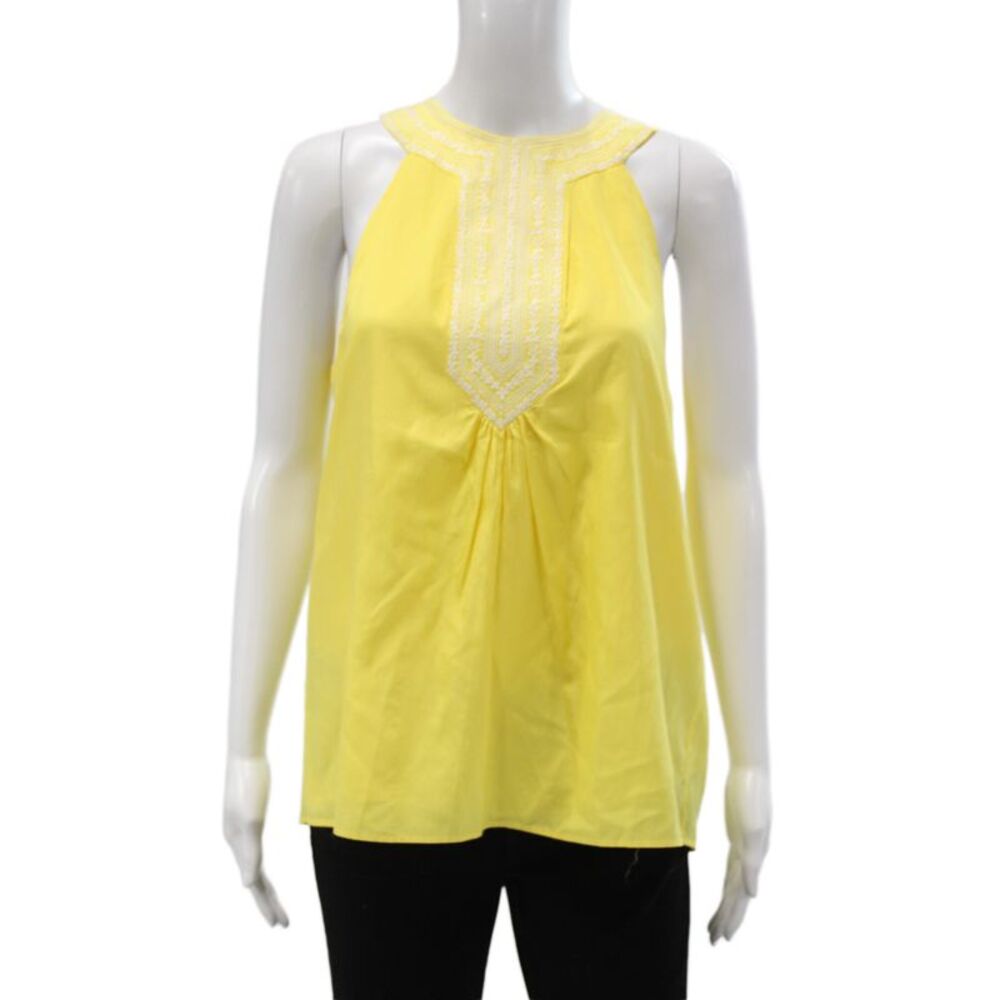 Tibi Women Silk Halter Sleeveless Blouse Yellow Bohemian Button Size 8
